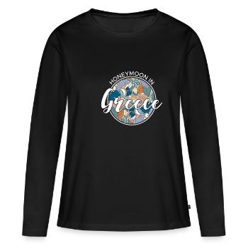 Lune de miel Lune de miel Chemise de vacances Grèce - T-shirt manches longues Premium bio Femme - noir - Devant - Julia (174cm)