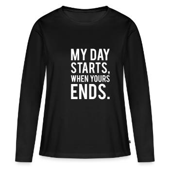 Ma journée commence quand la vôtre se termine - T-shirt manches longues Premium bio Femme - noir - Devant - Julia (174cm)