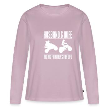 Mari et femme Partenaires d’équitation pour la vie Chemise Quad - T-shirt manches longues Premium bio Femme - rose poudré - Devant - Julia (174cm)