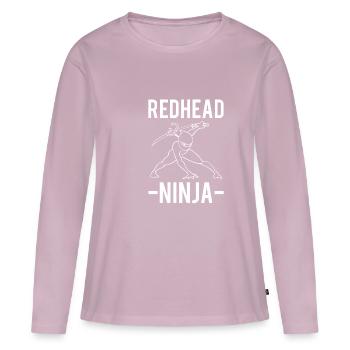 Chemise Ninja Rousse Cadeau Cheveux Roux - T-shirt manches longues Premium bio Femme - rose poudré - Devant - Julia (174cm)