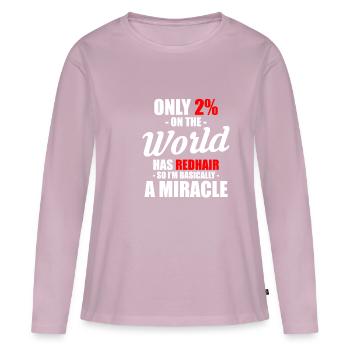 Seulement 2% dans le monde a les cheveux roux - T-shirt manches longues Premium bio Femme - rose poudré - Devant - Julia (174cm)