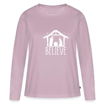 Croyez chemise Crèche de Noël - T-shirt manches longues Premium bio Femme - rose poudré - Devant - Julia (174cm)