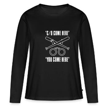 c/o Viens ici Tu viens ici - T-shirt manches longues Premium bio Femme - noir - Devant - Julia (174cm)