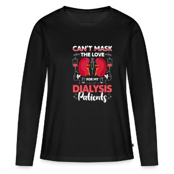 Cant Mask L’amour pour mes patients dialysés - T-shirt manches longues Premium bio Femme - noir - Devant - Julia (174cm)