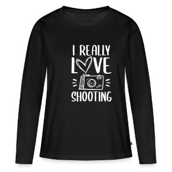 I Really Love Shooting Fotograf - Frauen Premium Bio Langarmshirt - Schwarz - Vorne - Julia (174cm)