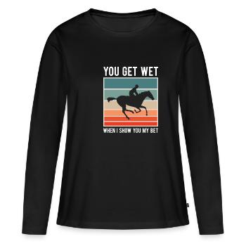 Tu te mouilles quand je te montre mon maillot de pari - T-shirt manches longues Premium bio Femme - noir - Devant - Julia (174cm)