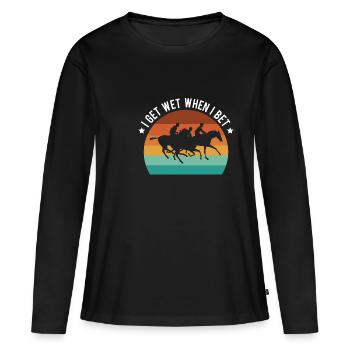 Je me mouille quand je parie cadeau de chemise - T-shirt manches longues Premium bio Femme - noir - Devant - Julia (174cm)