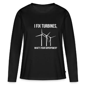 Je répare des turbines Quel est votre superpouvoir? - T-shirt manches longues Premium bio Femme - noir - Devant - Julia (174cm)