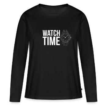 Watch Time Shirt Uhrsammler - Frauen Premium Bio Langarmshirt - Schwarz - Vorne - Julia (174cm)