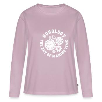 Horlogerie L’art de faire la chemise du temps - T-shirt manches longues Premium bio Femme - rose poudré - Devant - Julia (174cm)