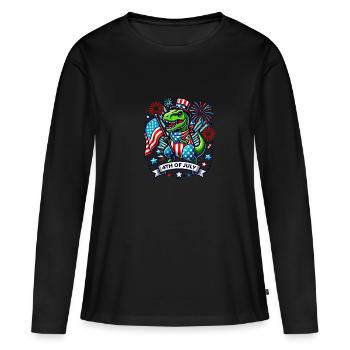 Dino 4. Juli Patriotischer T-Rex USA Flagge - Frauen Premium Bio Langarmshirt - Schwarz - Vorne - Julia (174cm)