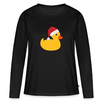 Quietscheente mit Nikolaus Mütze - Frauen Premium Bio Langarmshirt - Schwarz - Vorne - Julia (174cm)