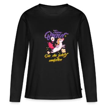 Team Braut Einhorn Die zuletzt umfallen - Frauen Premium Bio Langarmshirt - Schwarz - Vorne - Julia (174cm)