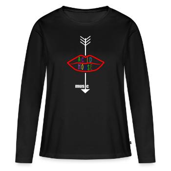 Lèvre du logo de la musique acid house - T-shirt manches longues Premium bio Femme - noir - Devant - Julia (174cm)