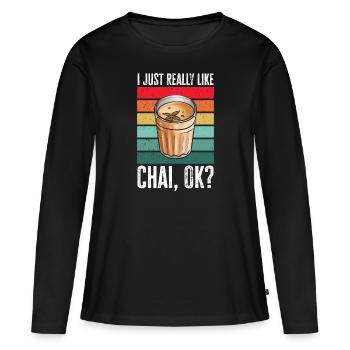 Thé Chai Masala Chai - T-shirt manches longues Premium bio Femme - noir - Devant - Julia (174cm)
