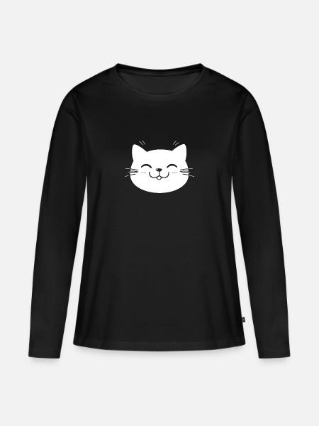 Lustiges Kawaii-Katzengesicht - Frauen Premium Bio Langarmshirt - Schwarz