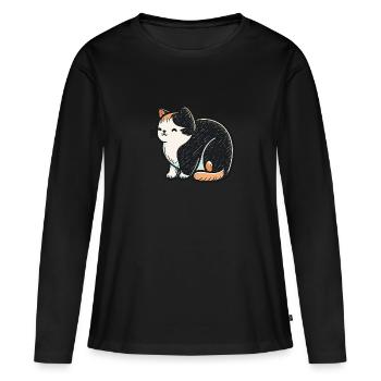 Schwarz Weiße Katze im Anime Manga Art - Frauen Premium Bio Langarmshirt - Schwarz - Vorne - Julia (174cm)