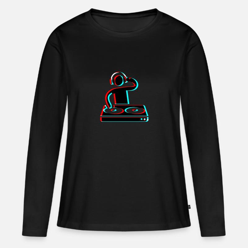 Techno Dj 3d Electro Red Blue tik tok edm - Frauen Premium Bio Langarmshirt - Schwarz