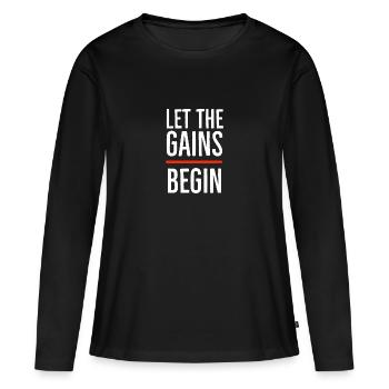 Que les gains commencent - T-shirt manches longues Premium bio Femme - noir - Devant - Julia (174cm)