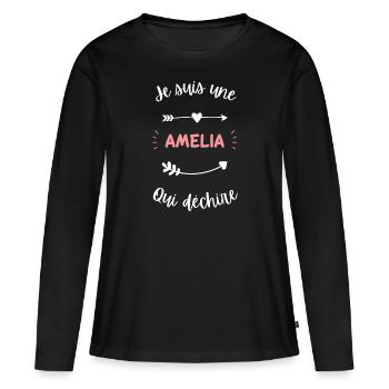 Je suis une Amelia qui déchire - T-shirt manches longues Premium bio Femme - noir - Devant - Julia (174cm)