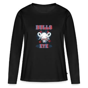 Cooles Dart Bulls Eye T-Shirt - Frauen Premium Bio Langarmshirt - Schwarz - Vorne - Julia (174cm)