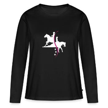 Silhouette Westernreiterin und Reiner Westernreite - Frauen Premium Bio Langarmshirt - Schwarz - Vorne - Julia (174cm)