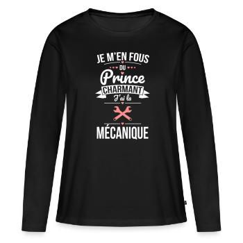 Je m'en fous du prince charmant j'ai la mécanique - T-shirt manches longues Premium bio Femme - noir - Devant - Julia (174cm)