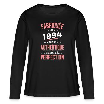 Anniversaire 30 ans - Fabriquée en 1994 - T-shirt manches longues Premium bio Femme - noir - Devant - Julia (174cm)