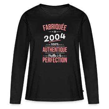 Anniversaire 20 ans - Fabriquée en 2004 - T-shirt manches longues Premium bio Femme - noir - Devant - Julia (174cm)