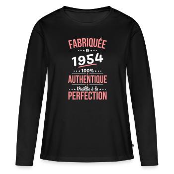 Anniversaire 70 ans - Fabriquée en 1954 - T-shirt manches longues Premium bio Femme - noir - Devant - Julia (174cm)