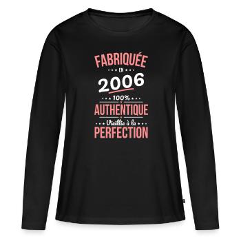Anniversaire 18 ans - Fabriquée en 2006 - T-shirt manches longues Premium bio Femme - noir - Devant - Julia (174cm)