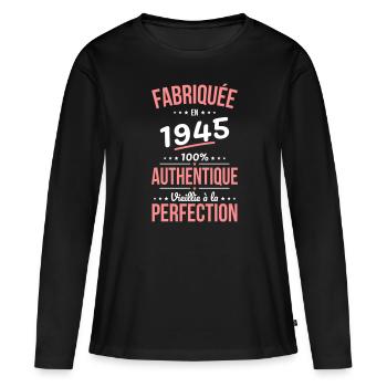 80. Jubiläum - Hergestellt im Jahr 1945 - Frauen Premium Bio Langarmshirt - Schwarz - Vorne - Julia (174cm)