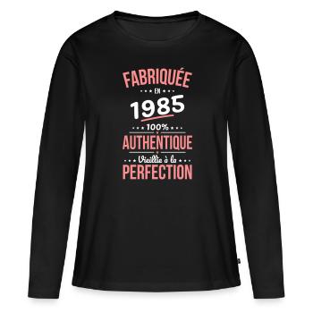 Anniversaire 40 ans - Fabriquée en 1985 - T-shirt manches longues Premium bio Femme - noir - Devant - Julia (174cm)