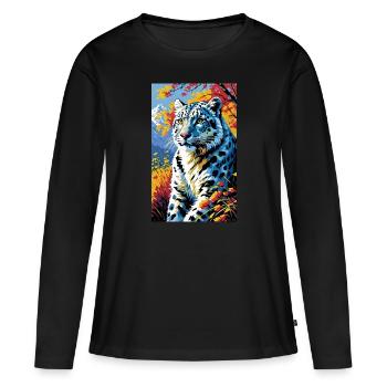Schneeleopard | Leopard | Raubtier - Frauen Premium Bio Langarmshirt - Schwarz - Vorne - Julia (174cm)