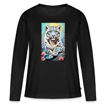 Schneeleopard | Leopard | Raubtier - Frauen Premium Bio Langarmshirt - Schwarz - Vorne - Julia (174cm)