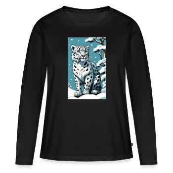 Schneeleopard | Leopard | Raubtier - Frauen Premium Bio Langarmshirt - Schwarz - Vorne - Julia (174cm)