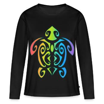 Tortue polynésienne arc-en-ciel - T-shirt manches longues Premium bio Femme - noir - Devant - Julia (174cm)