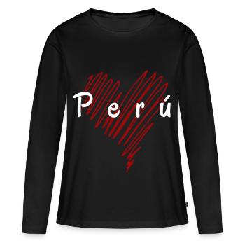 J’aime le Pérou, le cœur du Pérou - T-shirt manches longues Premium bio Femme - noir - Devant - Julia (174cm)