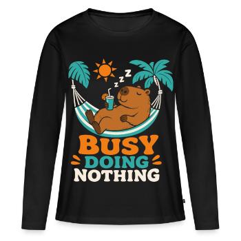 Busy Doing Nothing Capybara - Frauen Premium Bio Langarmshirt - Schwarz - Vorne - Julia (174cm)