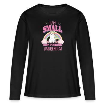 Petit mais dangereux - drôle de licorne disant - T-shirt manches longues Premium bio Femme - noir - Devant - Julia (174cm)