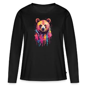 Björn Cool coloré en aquarelles. Illustration - T-shirt manches longues Premium bio Femme - noir - Devant - Julia (174cm)