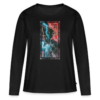 Veines de la Terre | Pulau Kreasi - T-shirt manches longues Premium bio Femme - noir - Devant - Julia (174cm)