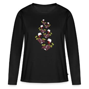 Verre à vin Raisins Vin - T-shirt manches longues Premium bio Femme - noir - Devant - Julia (174cm)