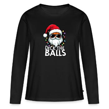 Basketball Im Weihnachtsmannkostüm "Deck The Balls - Frauen Premium Bio Langarmshirt - Schwarz - Vorne - Julia (174cm)