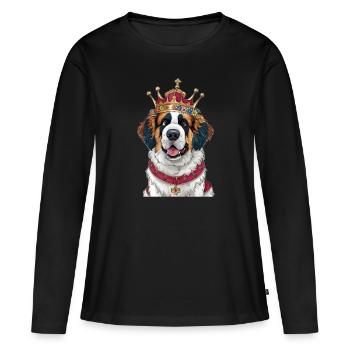 Süßer und lustiger Bernhardiner Cartoon Hund - Frauen Premium Bio Langarmshirt - Schwarz - Vorne - Julia (174cm)