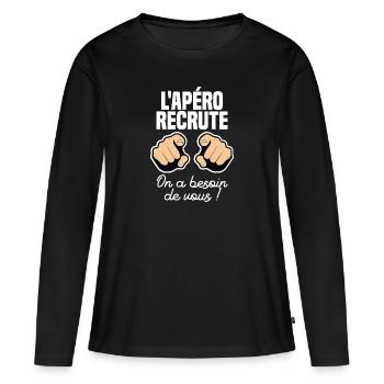 L'apéro recrute engagez-vous - T-shirt manches longues Premium bio Femme - noir - Devant - Julia (174cm)