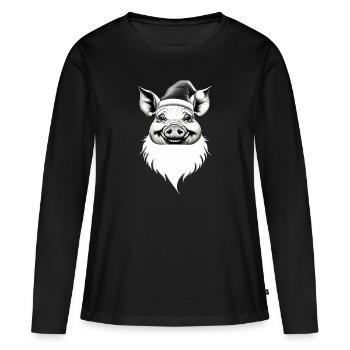 Père Noël Cochon Festif Drôle - T-shirt manches longues Premium bio Femme - noir - Devant - Julia (174cm)