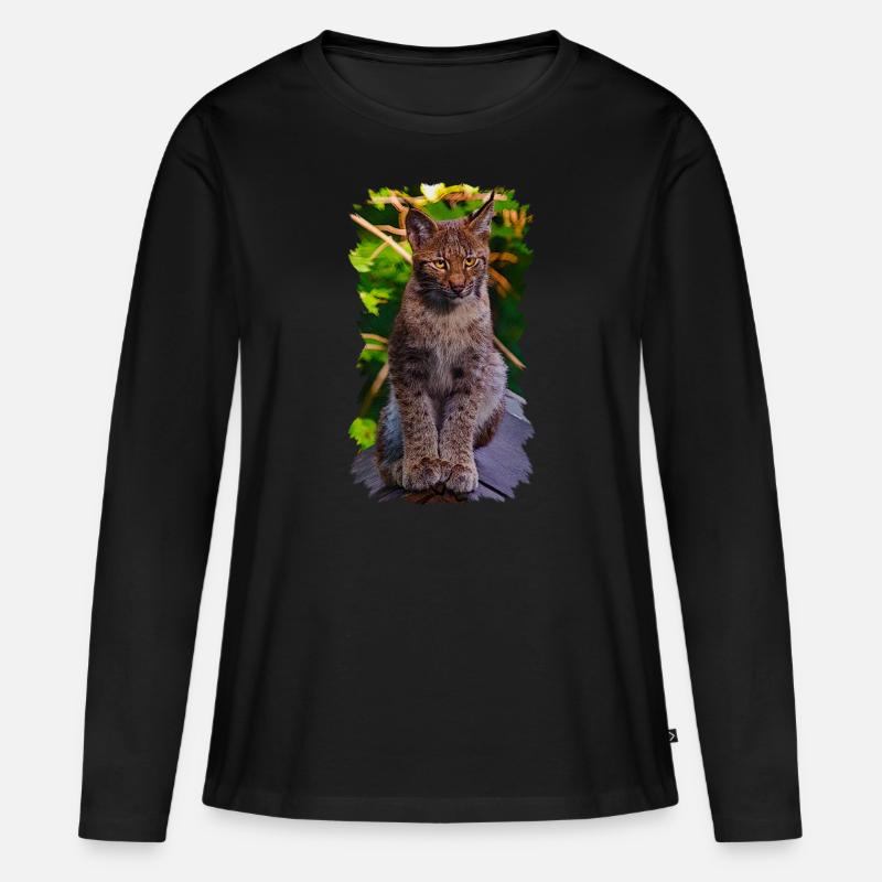 Luchs - Frauen Premium Bio Langarmshirt - Schwarz