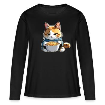 Niedliche Katze mit Ramen Suppe - Frauen Premium Bio Langarmshirt - Schwarz - Vorne - Julia (174cm)