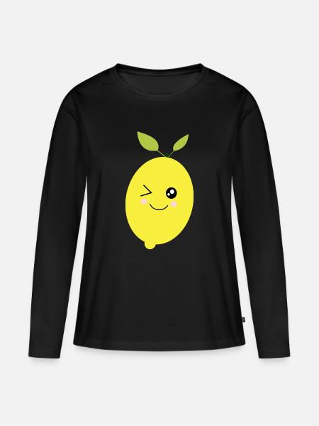 Kawaii Zitrone Süße Saure Frucht - Frauen Premium Bio Langarmshirt - Schwarz